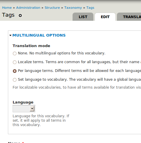 Drupal - Internationalization - Multilingual taxonomy