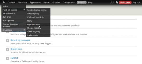 Screenshot - Módulo Drupal Admin Toolbar