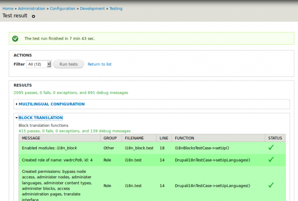 Screenshot - Drupal módulo Testing